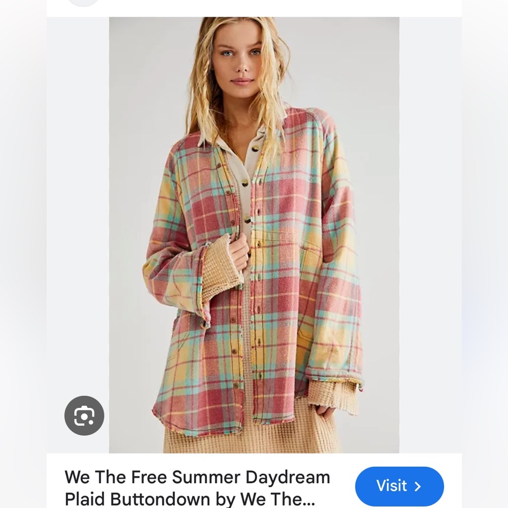 We The Free Pink Multi Plaid Button-Down Shirt